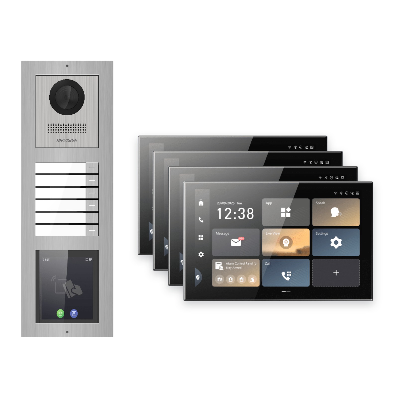 Hikvision PoE Video-Türsprechanlage 4-Familienhaus – Komplett-Set mit Touch-Display, DS-KH9570-WTE1/S, Aufputz Hikvision PoE Video-Türsprechanlage 4-Familienhaus – Komplett-Set mit Touch-Display, DS-KH9570-WTE1/S, Aufputz – Türstation und Innenstation