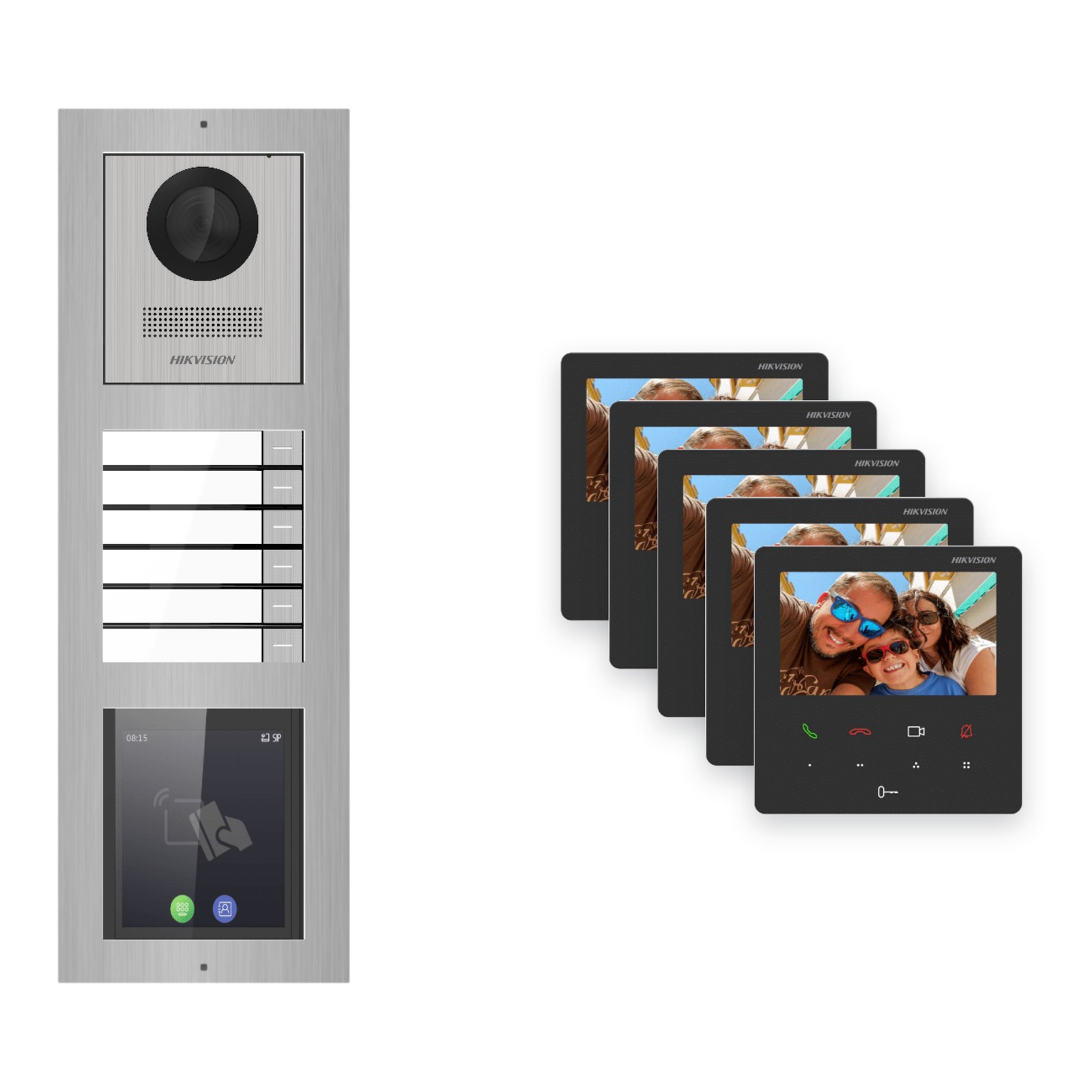 Hikvision PoE Video-Türsprechanlage 5-Familienhaus – Komplett-Set mit Touch-Display, DS-KH6110-WE1, Aufputz Hikvision PoE Video-Türsprechanlage 5-Familienhaus – Komplett-Set mit Touch-Display, DS-KH6110-WE1, Aufputz – Türstation und Innenstation