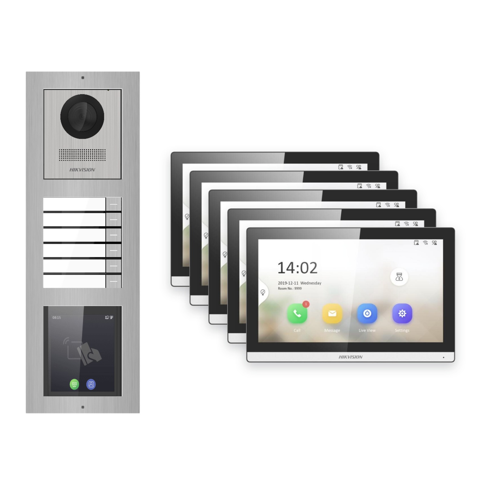 Hikvision PoE Video-Türsprechanlage 5-Familienhaus – Komplett-Set mit Touch-Display, DS-KH6350-WTE1, Aufputz Hikvision PoE Video-Türsprechanlage 5-Familienhaus – Komplett-Set mit Touch-Display, DS-KH6350-WTE1, Aufputz – Türstation und Innenstation