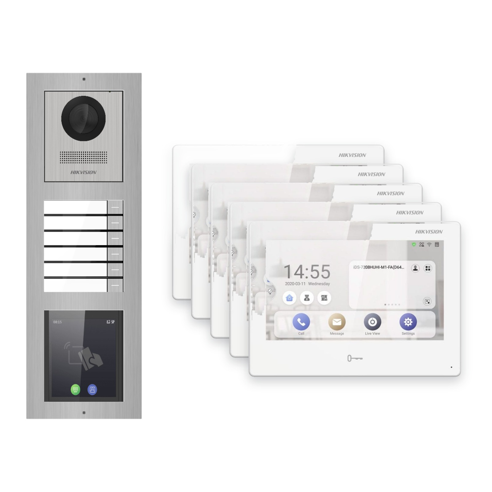 Hikvision PoE Video-Türsprechanlage 5-Familienhaus – Komplett-Set mit Touch-Display, DS-KH9310-WTE1(B), Aufputz Hikvision PoE Video-Türsprechanlage 5-Familienhaus – Komplett-Set mit Touch-Display, DS-KH9310-WTE1(B), Aufputz – Türstation und Innenstation