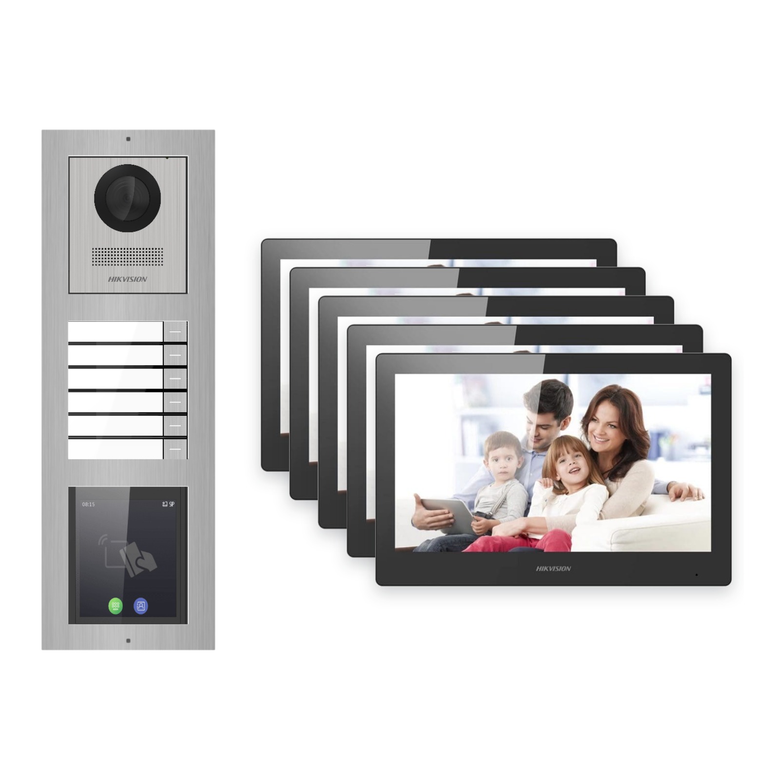 Hikvision PoE Video-Türsprechanlage 5-Familienhaus – Komplett-Set mit Touch-Display, DS-KH8520-WTE1, Aufputz Hikvision PoE Video-Türsprechanlage 5-Familienhaus – Komplett-Set mit Touch-Display, DS-KH8520-WTE1, Aufputz – Türstation und Innenstation
