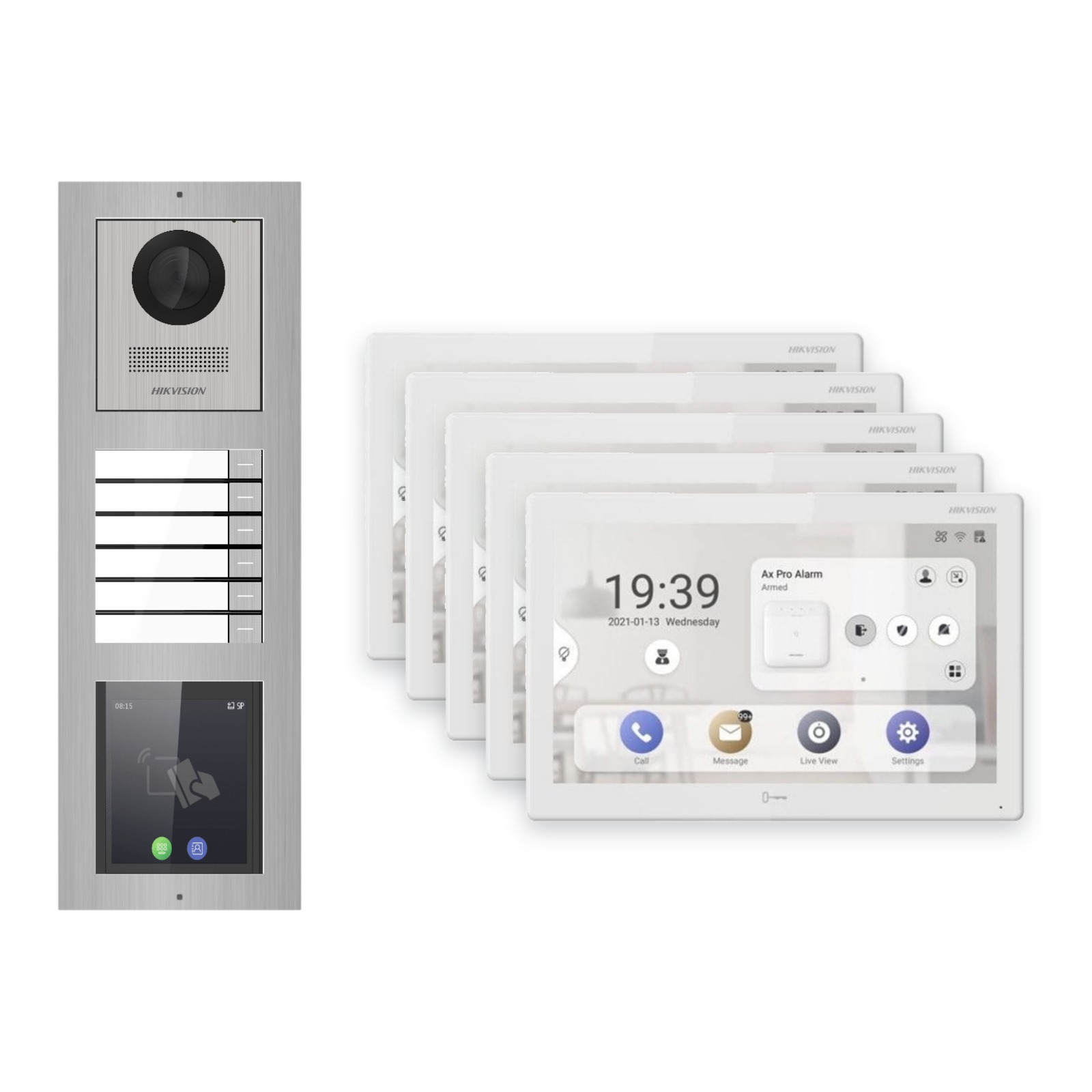 Hikvision PoE Video-Türsprechanlage 5-Familienhaus – Komplett-Set mit Touch-Display, DS-KH9510-WTE1(B), Aufputz Hikvision PoE Video-Türsprechanlage 5-Familienhaus – Komplett-Set mit Touch-Display, DS-KH9510-WTE1(B), Aufputz – Türstation und Innenstation