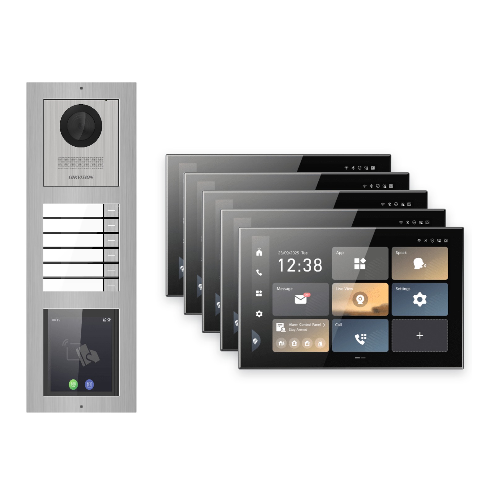 Hikvision PoE Video-Türsprechanlage 5-Familienhaus – Komplett-Set mit Touch-Display, DS-KH9570-WTE1/S, Aufputz Hikvision PoE Video-Türsprechanlage 5-Familienhaus – Komplett-Set mit Touch-Display, DS-KH9570-WTE1/S, Aufputz – Türstation und Innenstation