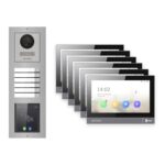 Hikvision PoE Video-Türsprechanlage 6-Familienhaus – Komplett-Set mit Touch-Display, DS-KH8381-WTE1, Aufputz – Türstation und Innenstation