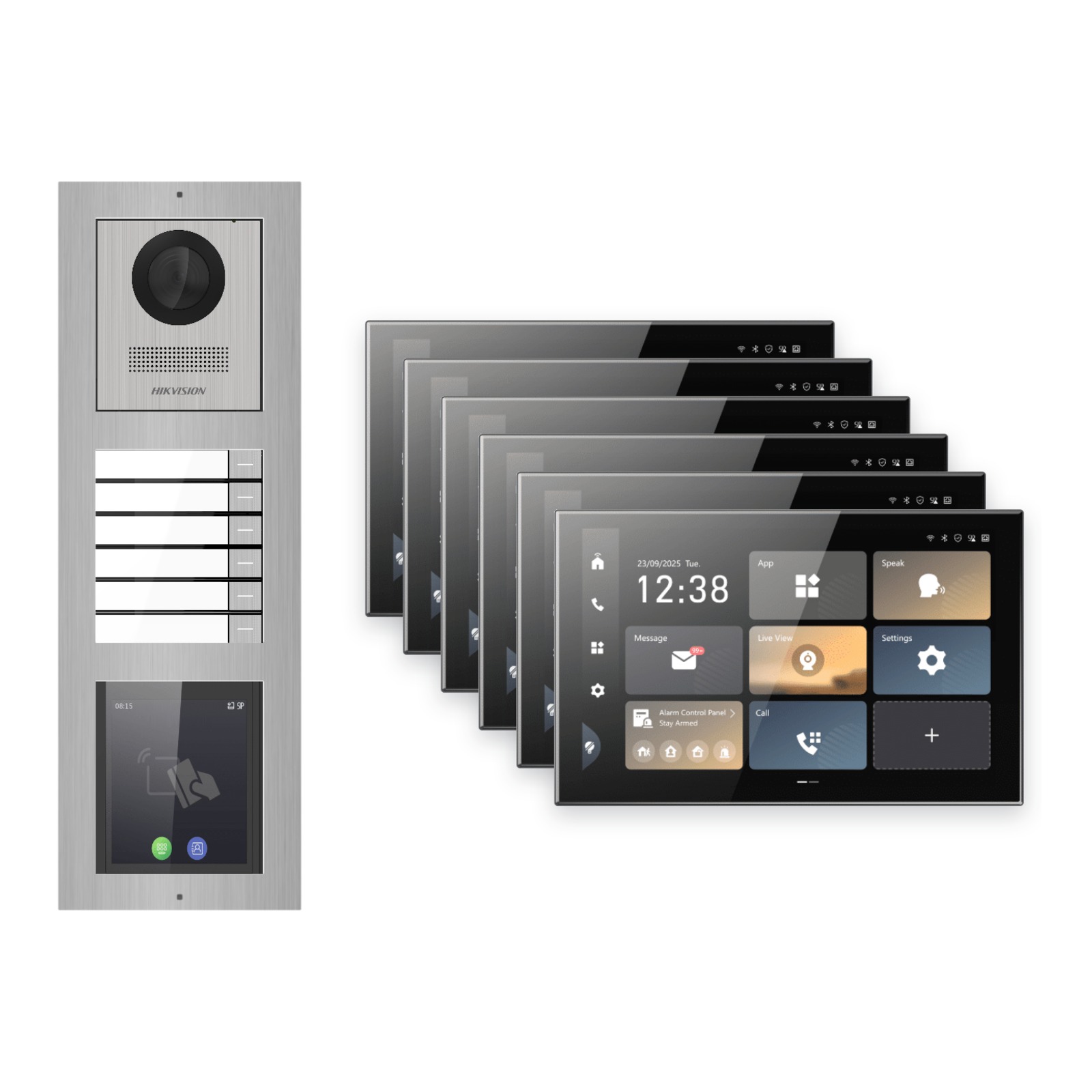 Hikvision PoE Video-Türsprechanlage 6-Familienhaus – Komplett-Set mit Touch-Display, DS-KH9570-WTE1/S, Aufputz Hikvision PoE Video-Türsprechanlage 6-Familienhaus – Komplett-Set mit Touch-Display, DS-KH9570-WTE1/S, Aufputz – Türstation und Innenstation