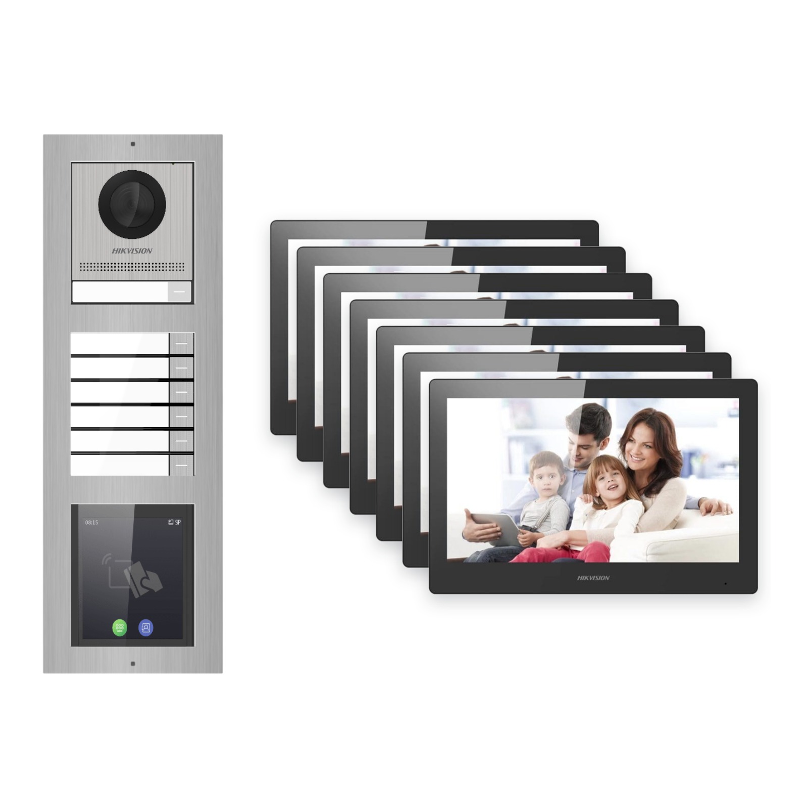 Hikvision PoE Video-Türsprechanlage 7-Familienhaus – Komplett-Set mit Touch-Display, DS-KH8520-WTE1, Aufputz Hikvision PoE Video-Türsprechanlage 7-Familienhaus – Komplett-Set mit Touch-Display, DS-KH8520-WTE1, Aufputz – Türstation und Innenstation