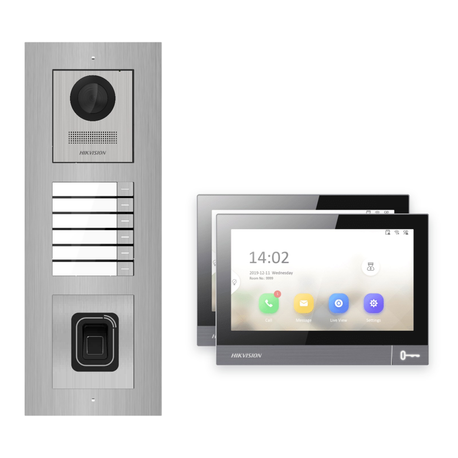 Hikvision PoE Video-Türsprechanlage 2-Familienhaus – Komplett-Set mit Fingerprint, DS-KH8381-WTE1, Unterputz Hikvision PoE Video-Türsprechanlage 2-Familienhaus – Komplett-Set mit Fingerprint, DS-KH8381-WTE1, Unterputz – Türstation und Innenstation