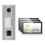 Hikvision PoE Video-Türsprechanlage 3-Familienhaus – Komplett-Set mit Fingerprint, DS-KH6350-WTE1, Unterputz – Türstation und Innenstation