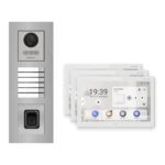 Hikvision PoE Video-Türsprechanlage 3-Familienhaus – Komplett-Set mit Fingerprint, DS-KH9510-WTE1(B), Unterputz – Türstation und Innenstation