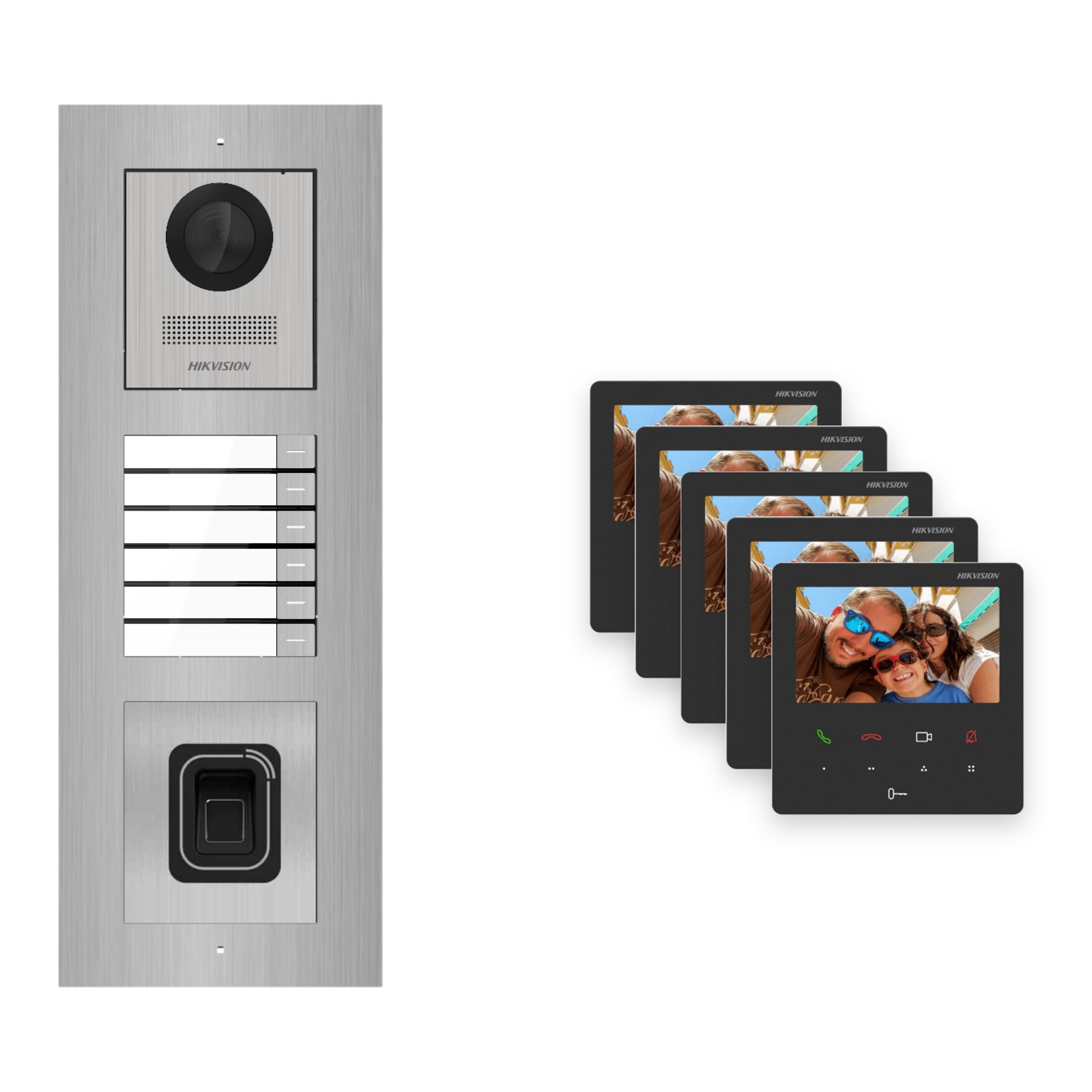 Hikvision PoE Video-Türsprechanlage 5-Familienhaus – Komplett-Set mit Fingerprint, DS-KH6110-WE1, Unterputz Hikvision PoE Video-Türsprechanlage 5-Familienhaus – Komplett-Set mit Fingerprint, DS-KH6110-WE1, Unterputz – Türstation und Innenstation