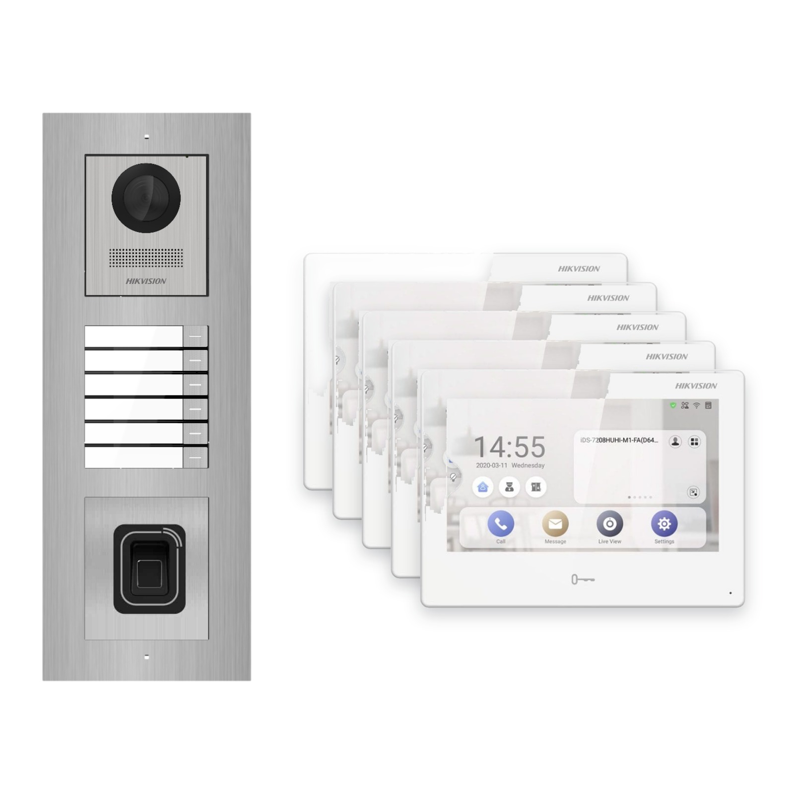 Hikvision PoE Video-Türsprechanlage 5-Familienhaus – Komplett-Set mit Fingerprint, DS-KH9310-WTE1(B), Unterputz Hikvision PoE Video-Türsprechanlage 5-Familienhaus – Komplett-Set mit Fingerprint, DS-KH9310-WTE1(B), Unterputz – Türstation und Innenstation