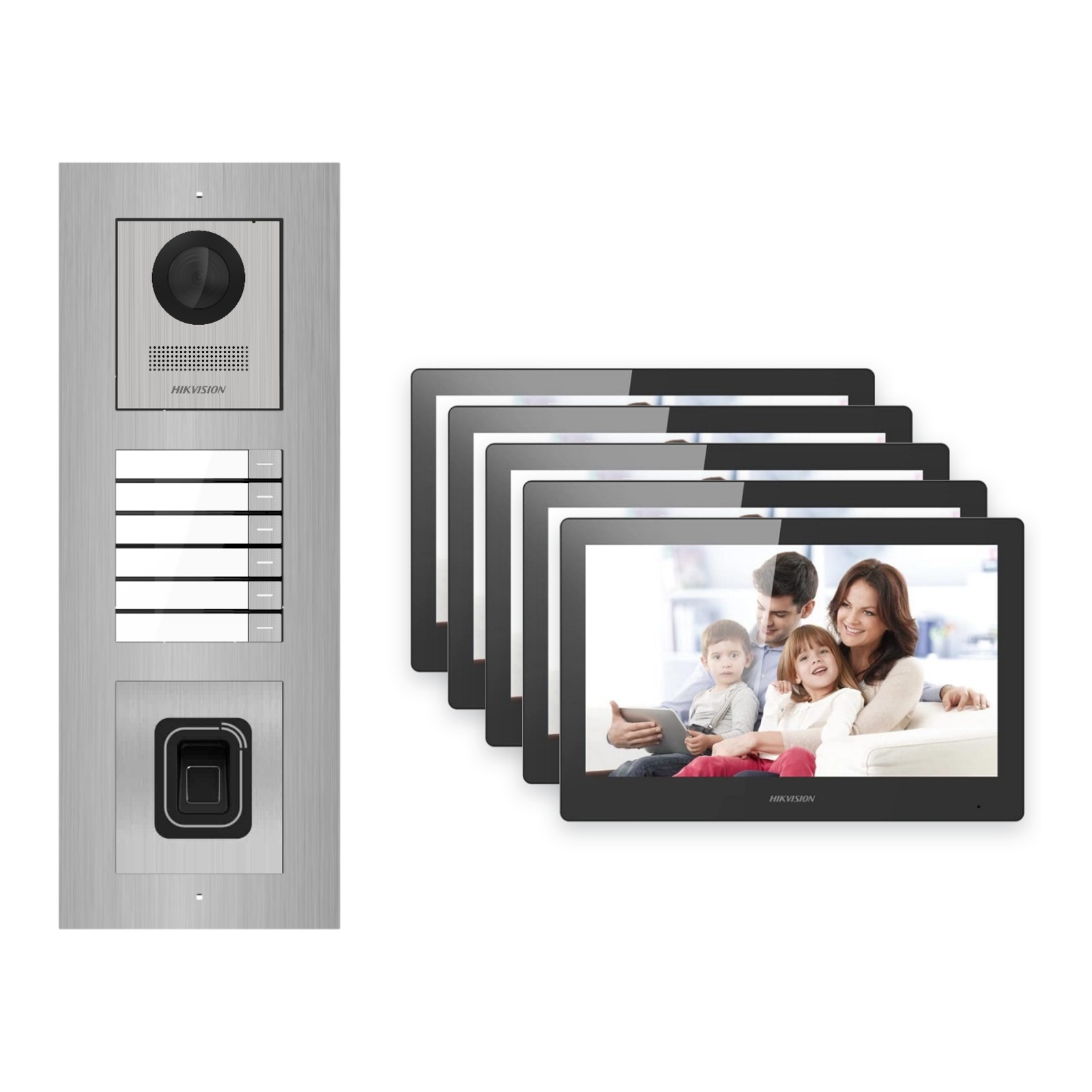Hikvision PoE Video-Türsprechanlage 5-Familienhaus – Komplett-Set mit Fingerprint, DS-KH8520-WTE1, Unterputz Hikvision PoE Video-Türsprechanlage 5-Familienhaus – Komplett-Set mit Fingerprint, DS-KH8520-WTE1, Unterputz – Türstation und Innenstation
