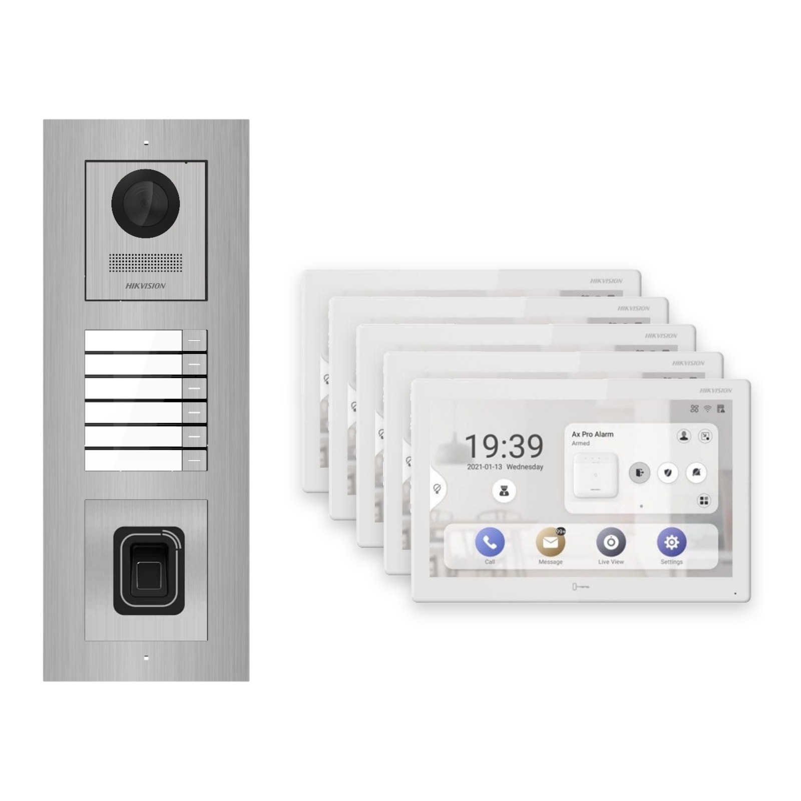 Hikvision PoE Video-Türsprechanlage 5-Familienhaus – Komplett-Set mit Fingerprint, DS-KH9510-WTE1(B), Unterputz Hikvision PoE Video-Türsprechanlage 5-Familienhaus – Komplett-Set mit Fingerprint, DS-KH9510-WTE1(B), Unterputz – Türstation und Innenstation