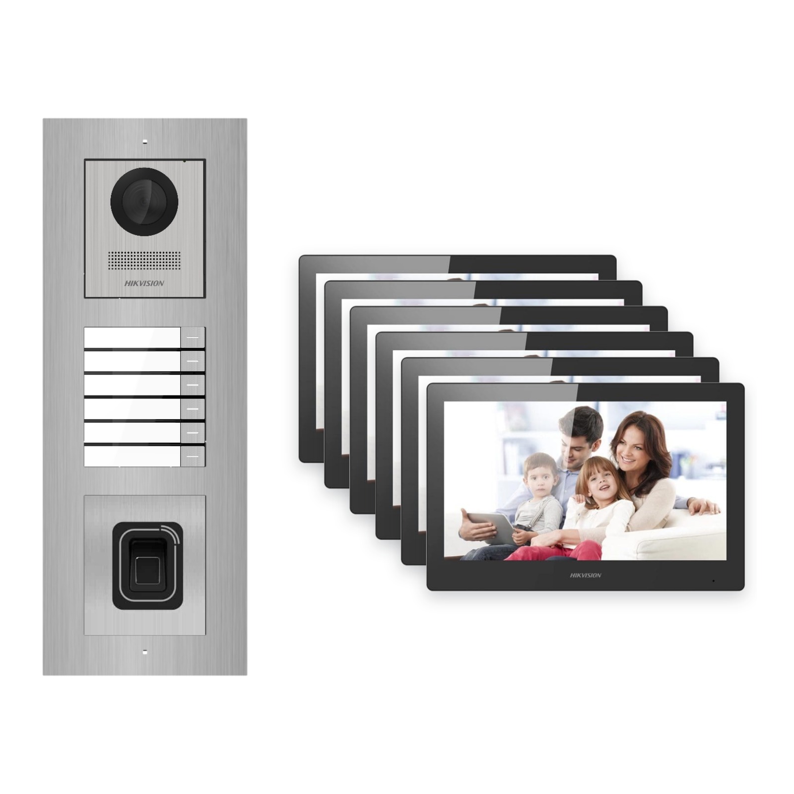 Hikvision PoE Video-Türsprechanlage 6-Familienhaus – Komplett-Set mit Fingerprint, DS-KH8520-WTE1, Unterputz Hikvision PoE Video-Türsprechanlage 6-Familienhaus – Komplett-Set mit Fingerprint, DS-KH8520-WTE1, Unterputz – Türstation und Innenstation