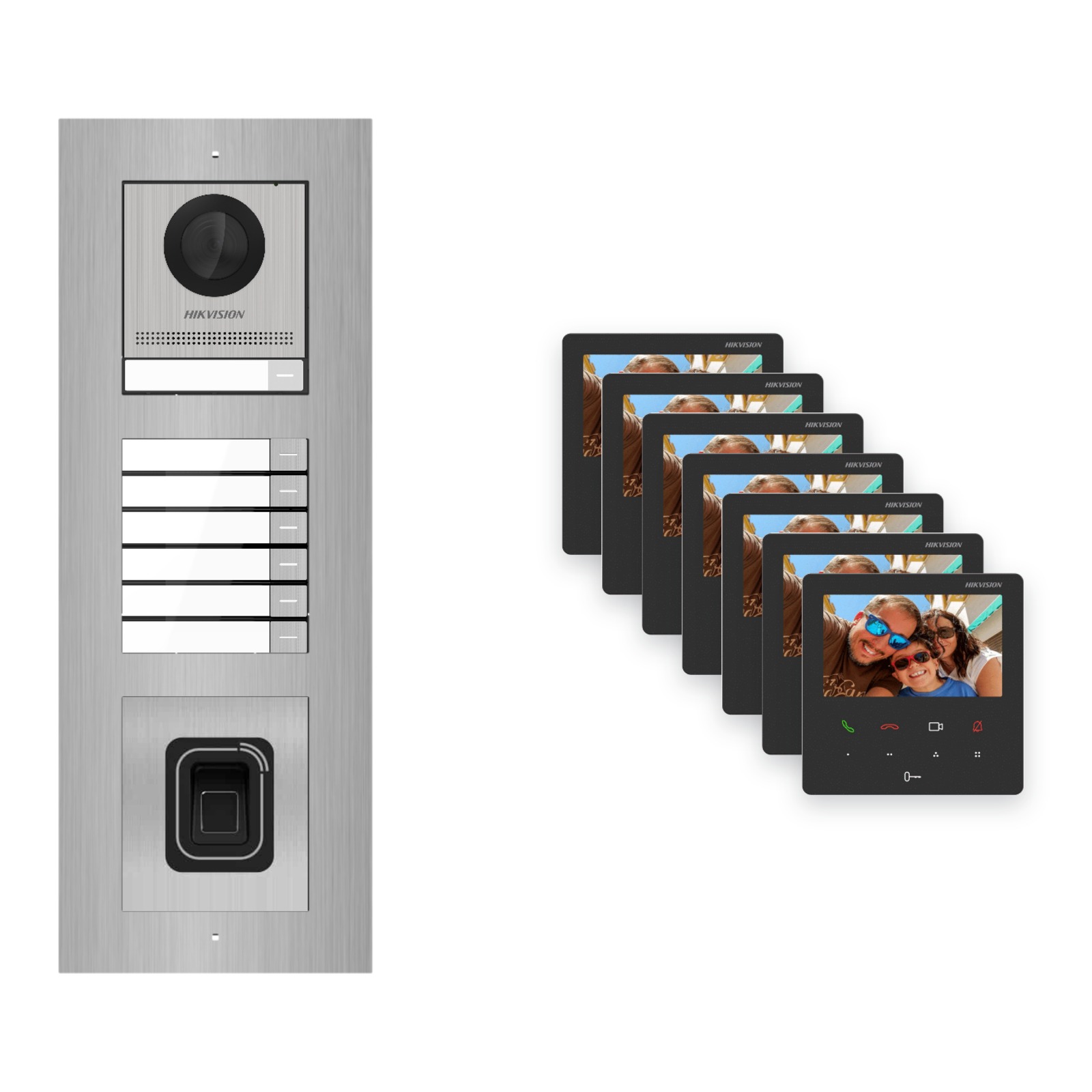 Hikvision PoE Video-Türsprechanlage 7-Familienhaus – Komplett-Set mit Fingerprint, DS-KH6110-WE1, Unterputz Hikvision PoE Video-Türsprechanlage 7-Familienhaus – Komplett-Set mit Fingerprint, DS-KH6110-WE1, Unterputz – Türstation und Innenstation