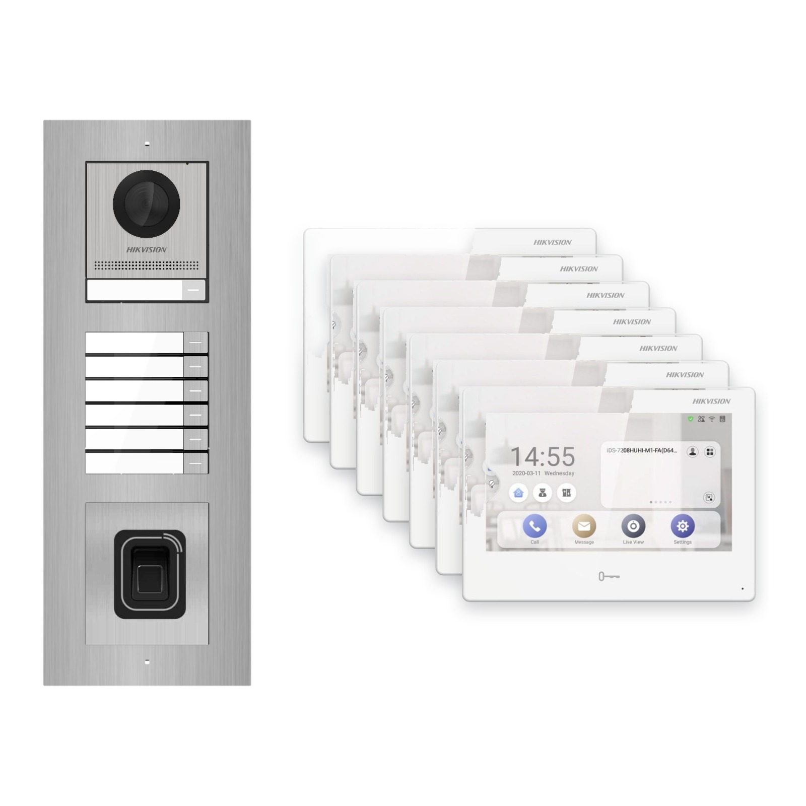 Hikvision PoE Video-Türsprechanlage 7-Familienhaus – Komplett-Set mit Fingerprint, DS-KH9310-WTE1(B), Unterputz Hikvision PoE Video-Türsprechanlage 7-Familienhaus – Komplett-Set mit Fingerprint, DS-KH9310-WTE1(B), Unterputz – Türstation und Innenstation