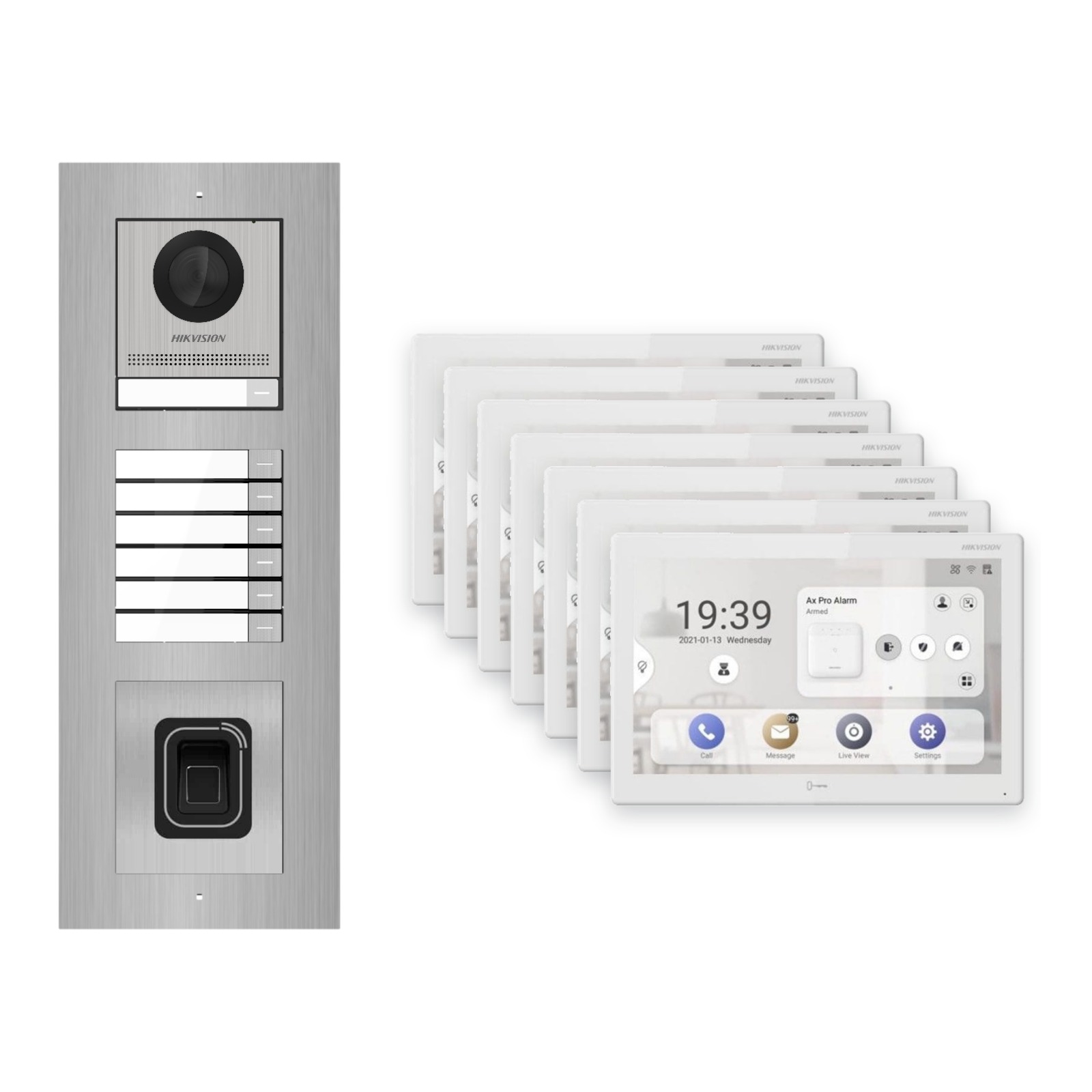 Hikvision PoE Video-Türsprechanlage 7-Familienhaus – Komplett-Set mit Fingerprint, DS-KH9510-WTE1(B), Unterputz Hikvision PoE Video-Türsprechanlage 7-Familienhaus – Komplett-Set mit Fingerprint, DS-KH9510-WTE1(B), Unterputz – Türstation und Innenstation