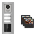 Hikvision PoE Video-Türsprechanlage 3-Familienhaus – Komplett-Set mit Kartenleser, DS-KH6110-WE1, Unterputz – Türstation und Innenstation