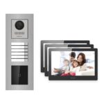 Hikvision PoE Video-Türsprechanlage 3-Familienhaus – Komplett-Set mit Kartenleser, DS-KH8520-WTE1, Unterputz – Türstation und Innenstation
