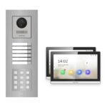 Hikvision PoE Video-Türsprechanlage 2-Familienhaus – Komplett-Set mit Zahlencode, DS-KH6350-WTE1, Unterputz – Türstation und Innenstation