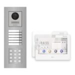 Hikvision PoE Video-Türsprechanlage 2-Familienhaus – Komplett-Set mit Zahlencode, DS-KH9310-WTE1(B), Unterputz – Türstation und Innenstation