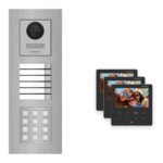 Hikvision PoE Video-Türsprechanlage 3-Familienhaus – Komplett-Set mit Zahlencode, DS-KH6110-WE1, Unterputz – Türstation und Innenstation