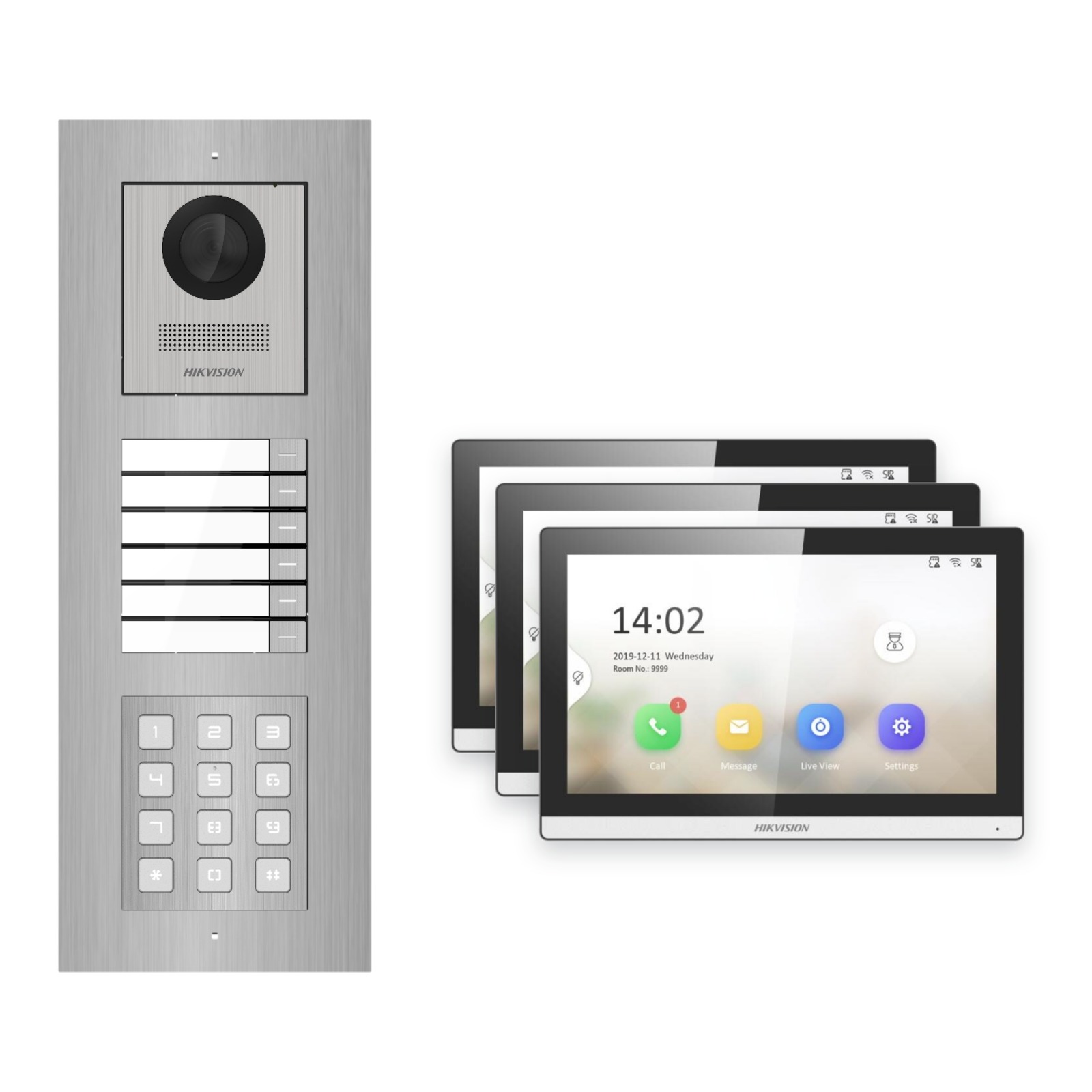 Hikvision PoE Video-Türsprechanlage 3-Familienhaus – Komplett-Set mit Zahlencode, DS-KH6350-WTE1, Unterputz Hikvision PoE Video-Türsprechanlage 3-Familienhaus – Komplett-Set mit Zahlencode, DS-KH6350-WTE1, Unterputz – Türstation und Innenstation