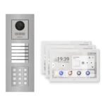Hikvision PoE Video-Türsprechanlage 3-Familienhaus – Komplett-Set mit Zahlencode, DS-KH9510-WTE1(B), Unterputz – Türstation und Innenstation
