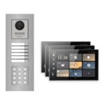 Hikvision PoE Video-Türsprechanlage 3-Familienhaus – Komplett-Set mit Zahlencode, DS-KH9570-WTE1/S, Unterputz – Türstation und Innenstation