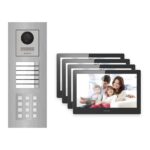 Hikvision PoE Video-Türsprechanlage 4-Familienhaus – Komplett-Set mit Zahlencode, DS-KH8520-WTE1, Unterputz – Türstation und Innenstation