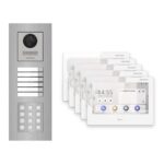 Hikvision PoE Video-Türsprechanlage 5-Familienhaus – Komplett-Set mit Zahlencode, DS-KH9310-WTE1(B), Unterputz – Türstation und Innenstation