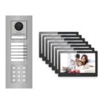 Hikvision PoE Video-Türsprechanlage 7-Familienhaus – Komplett-Set mit Zahlencode, DS-KH8520-WTE1, Unterputz – Türstation und Innenstation