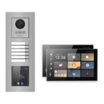 Hikvision PoE Video-Türsprechanlage 2-Familienhaus – Komplett-Set mit Touch-Display, DS-KH9570-WTE1/S, Unterputz – Türstation und Innenstation