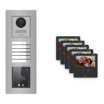 Hikvision PoE Video-Türsprechanlage 5-Familienhaus – Komplett-Set mit Touch-Display, DS-KH6110-WE1, Unterputz – Türstation und Innenstation