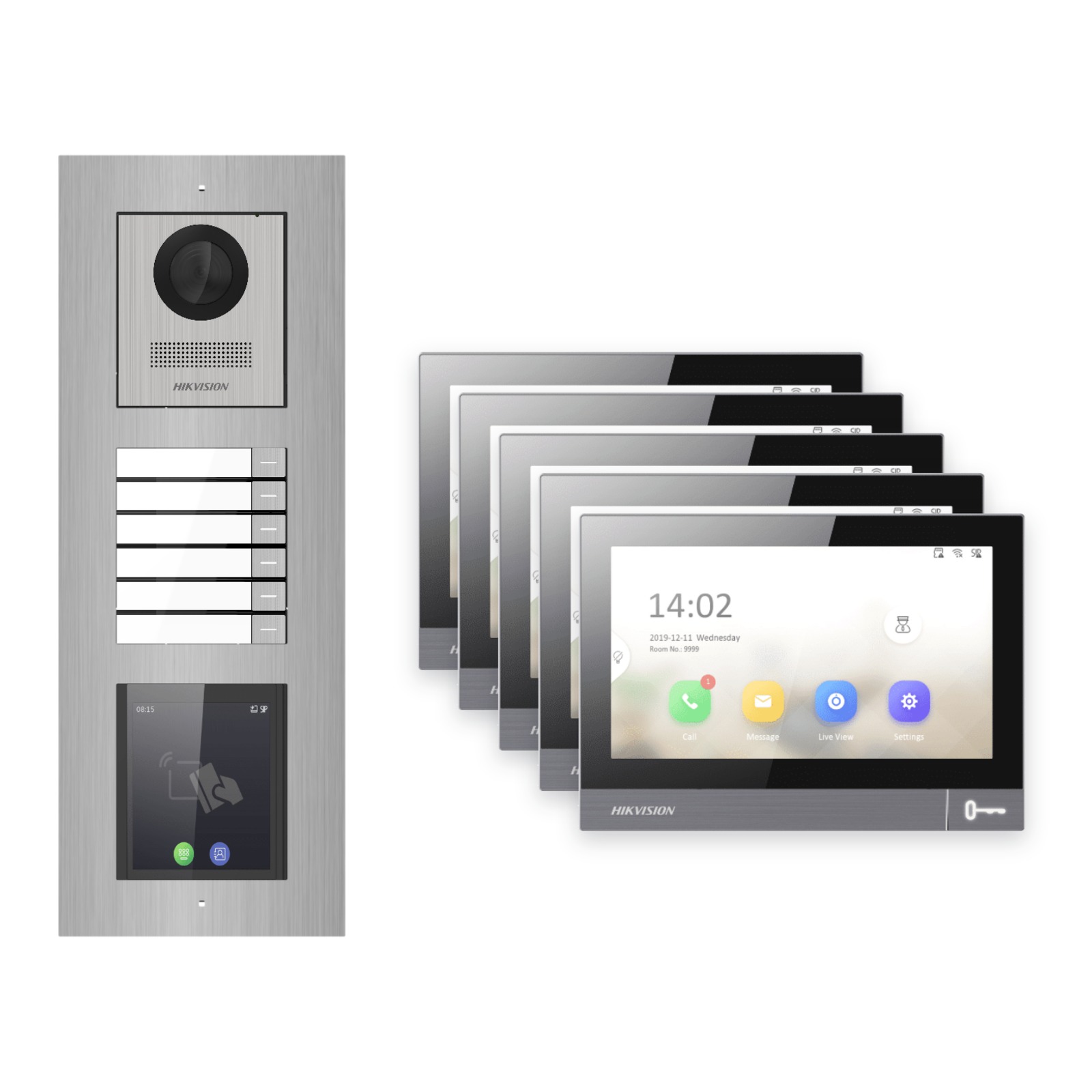 Hikvision PoE Video-Türsprechanlage 5-Familienhaus – Komplett-Set mit Touch-Display, DS-KH8381-WTE1, Unterputz Hikvision PoE Video-Türsprechanlage 5-Familienhaus – Komplett-Set mit Touch-Display, DS-KH8381-WTE1, Unterputz – Türstation und Innenstation