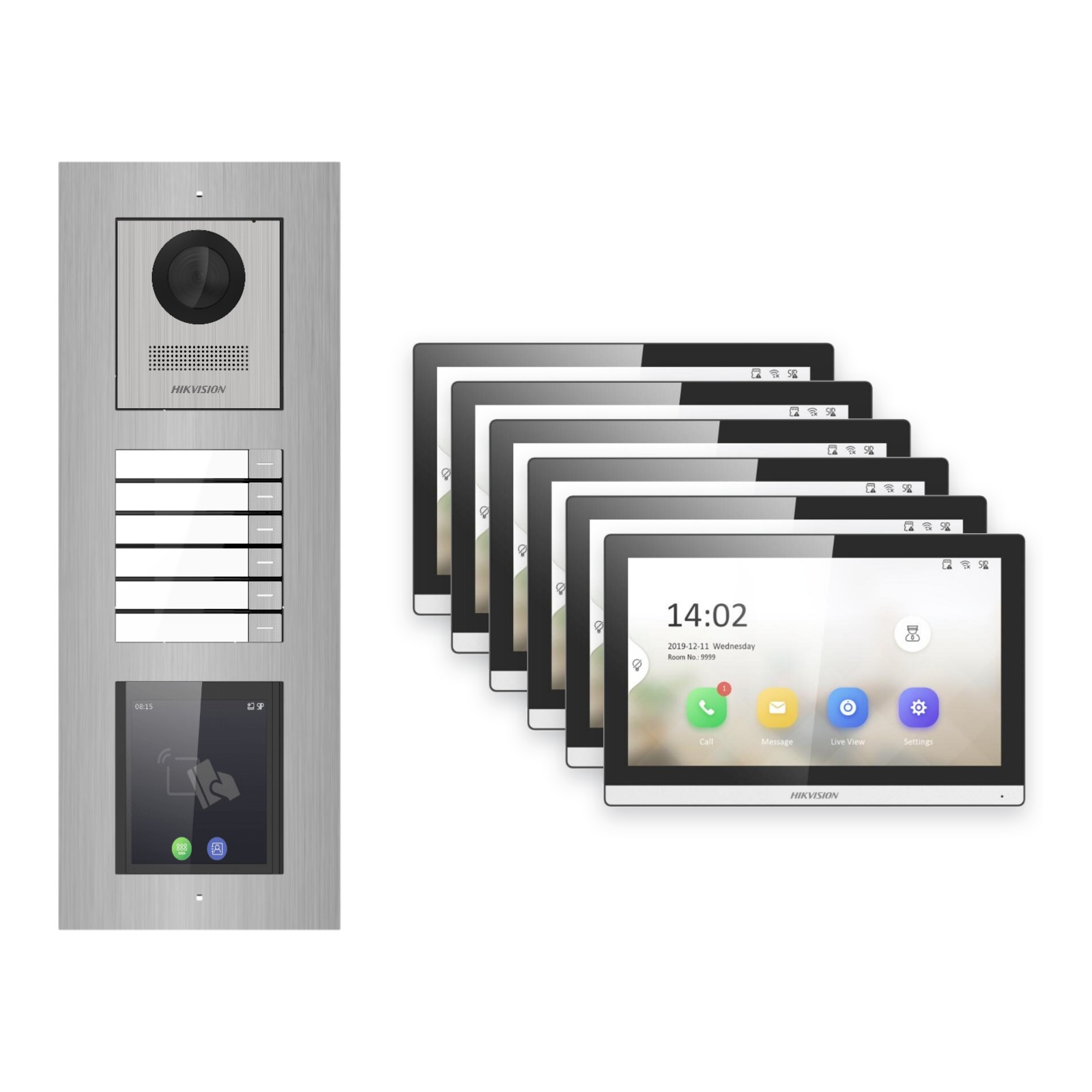 Hikvision PoE Video-Türsprechanlage 6-Familienhaus – Komplett-Set mit Touch-Display, DS-KH6350-WTE1, Unterputz Hikvision PoE Video-Türsprechanlage 6-Familienhaus – Komplett-Set mit Touch-Display, DS-KH6350-WTE1, Unterputz – Türstation und Innenstation
