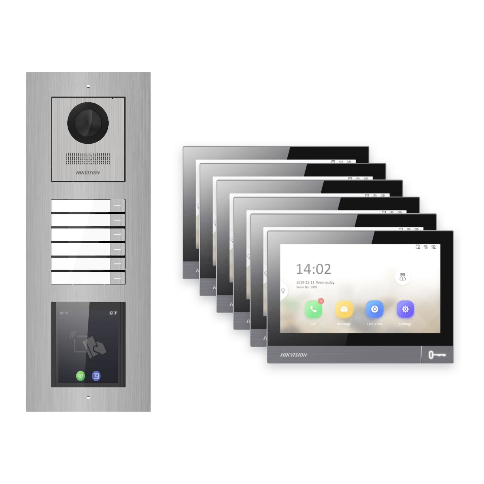 Hikvision PoE Video-Türsprechanlage 6-Familienhaus – Komplett-Set mit Touch-Display, DS-KH8381-WTE1, Unterputz Hikvision PoE Video-Türsprechanlage 6-Familienhaus – Komplett-Set mit Touch-Display, DS-KH8381-WTE1, Unterputz – Türstation und Innenstation