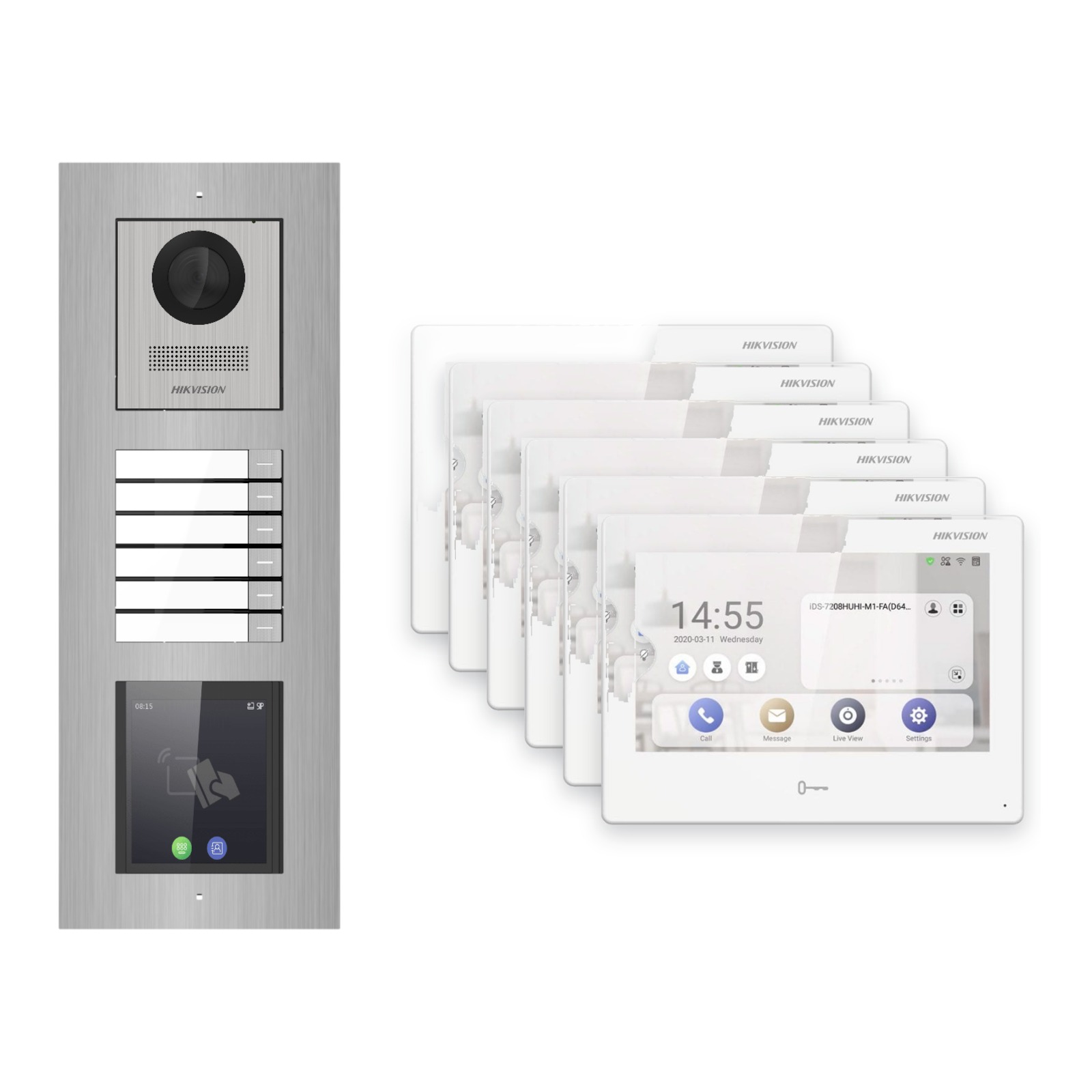 Hikvision PoE Video-Türsprechanlage 6-Familienhaus – Komplett-Set mit Touch-Display, DS-KH9310-WTE1(B), Unterputz Hikvision PoE Video-Türsprechanlage 6-Familienhaus – Komplett-Set mit Touch-Display, DS-KH9310-WTE1(B), Unterputz – Türstation und Innenstation
