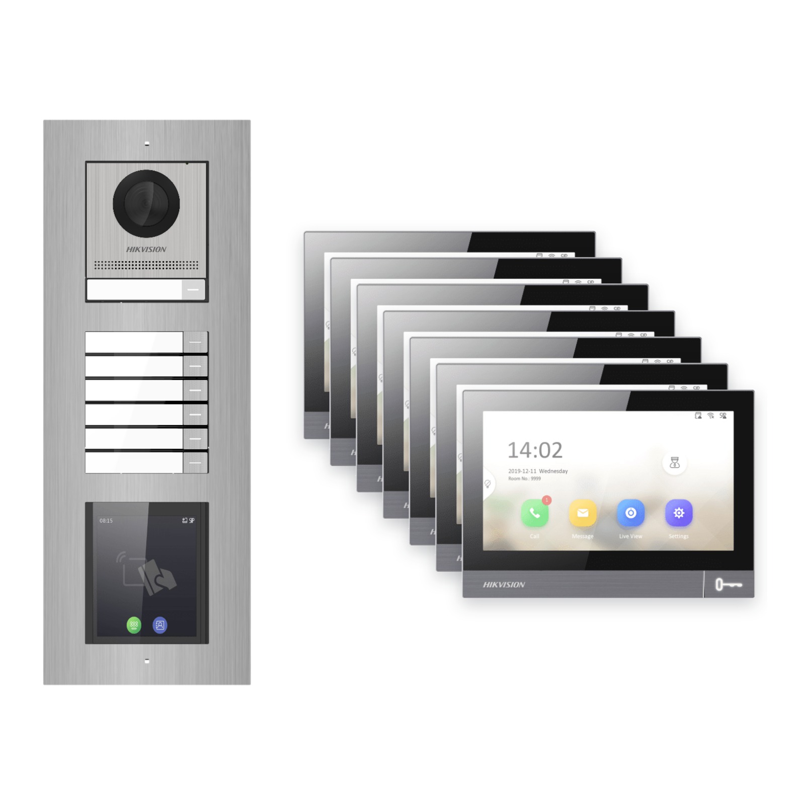 Hikvision PoE Video-Türsprechanlage 7-Familienhaus – Komplett-Set mit Touch-Display, DS-KH8381-WTE1, Unterputz Hikvision PoE Video-Türsprechanlage 7-Familienhaus – Komplett-Set mit Touch-Display, DS-KH8381-WTE1, Unterputz – Türstation und Innenstation