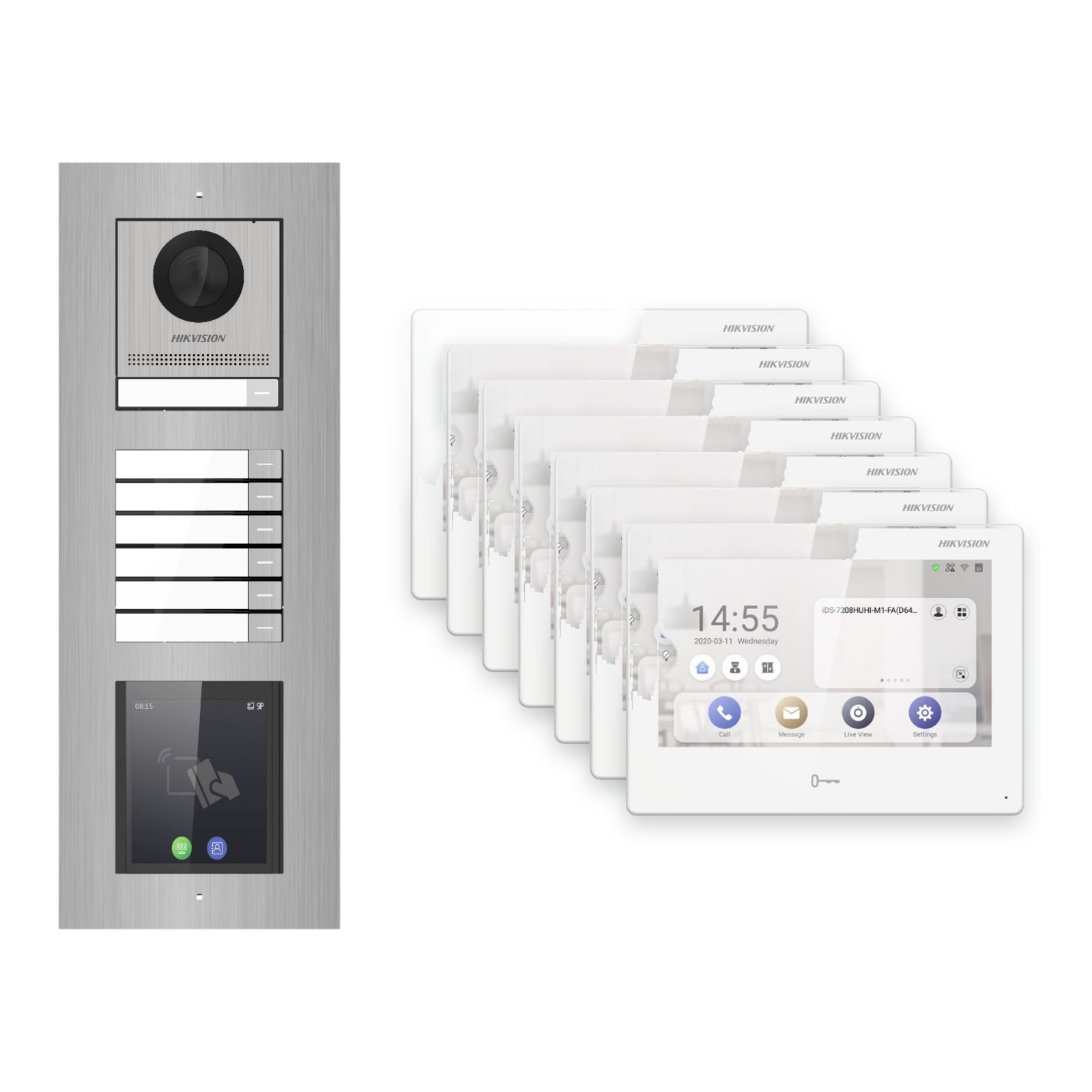 Hikvision PoE Video-Türsprechanlage 7-Familienhaus – Komplett-Set mit Touch-Display, DS-KH9310-WTE1(B), Unterputz Hikvision PoE Video-Türsprechanlage 7-Familienhaus – Komplett-Set mit Touch-Display, DS-KH9310-WTE1(B), Unterputz – Türstation und Innenstation