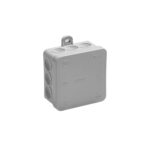 Grauer Aufputz-Abzweigkasten 75 x 75 x 37 mm mit zwoelf selbstdichtenden Stufennippeln und Befestigungslasche