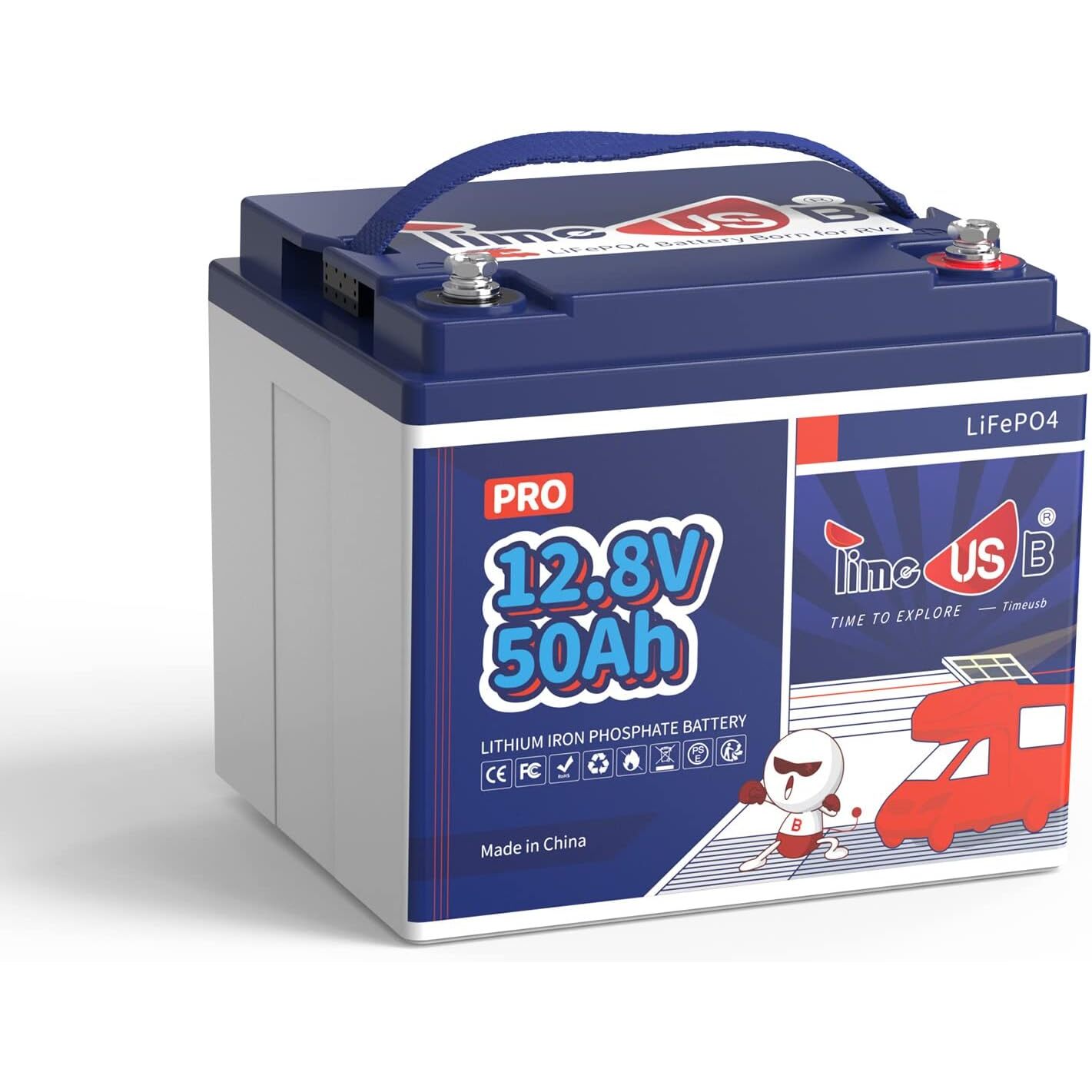 Timeusb 12V 50Ah LiFePO4-Akku mit M8-Anschluss