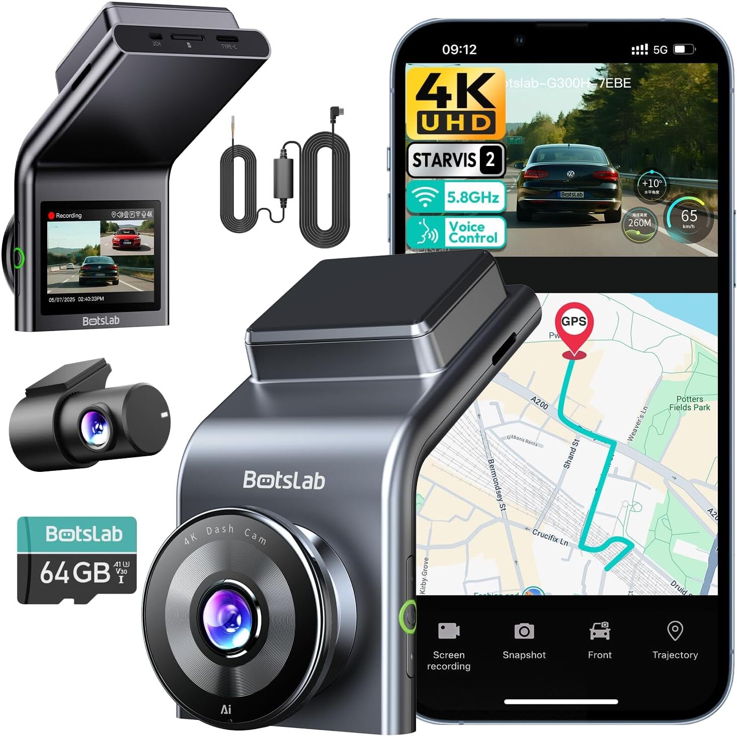 BOTSLAB Dashcam 4K mit STARVIS 2 und Hardwire-Kit