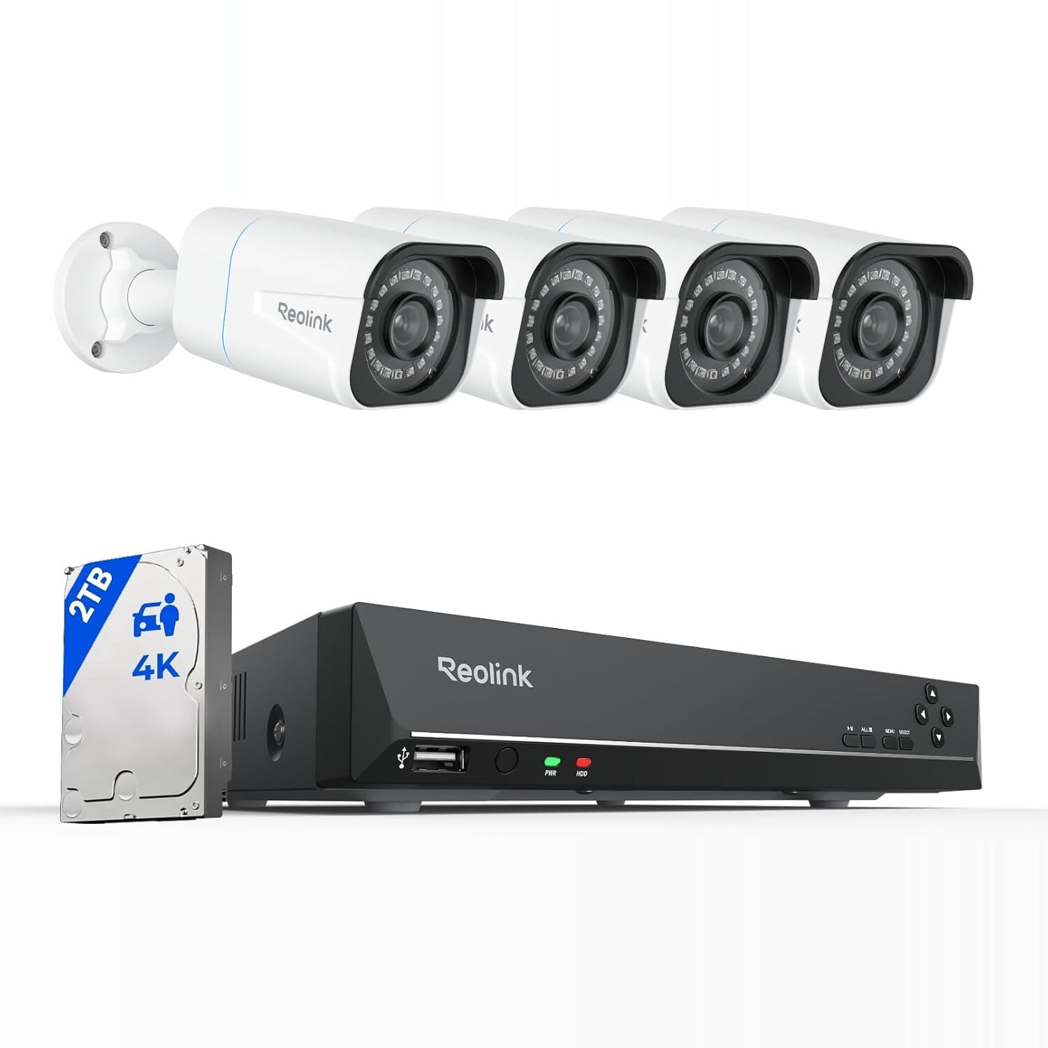 Reolink RLK8-800B4 – 4K PoE Überwachungsset, 8-Kanal-NVR mit 2 TB und 4 Kameras – Ansicht 1 Reolink RLK8-800B4 4K PoE Überwachungsset mit 8-Kanal-NVR