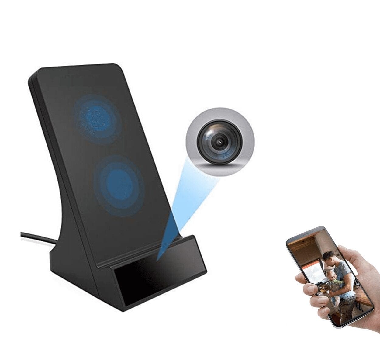 Smart-cam-kamera.jpg Handy Ladestation Wlan Kamera - ,Nachtsicht, Bewegungsmelder, Fernzugriff via Smartphone, Tablet, – Bild 1