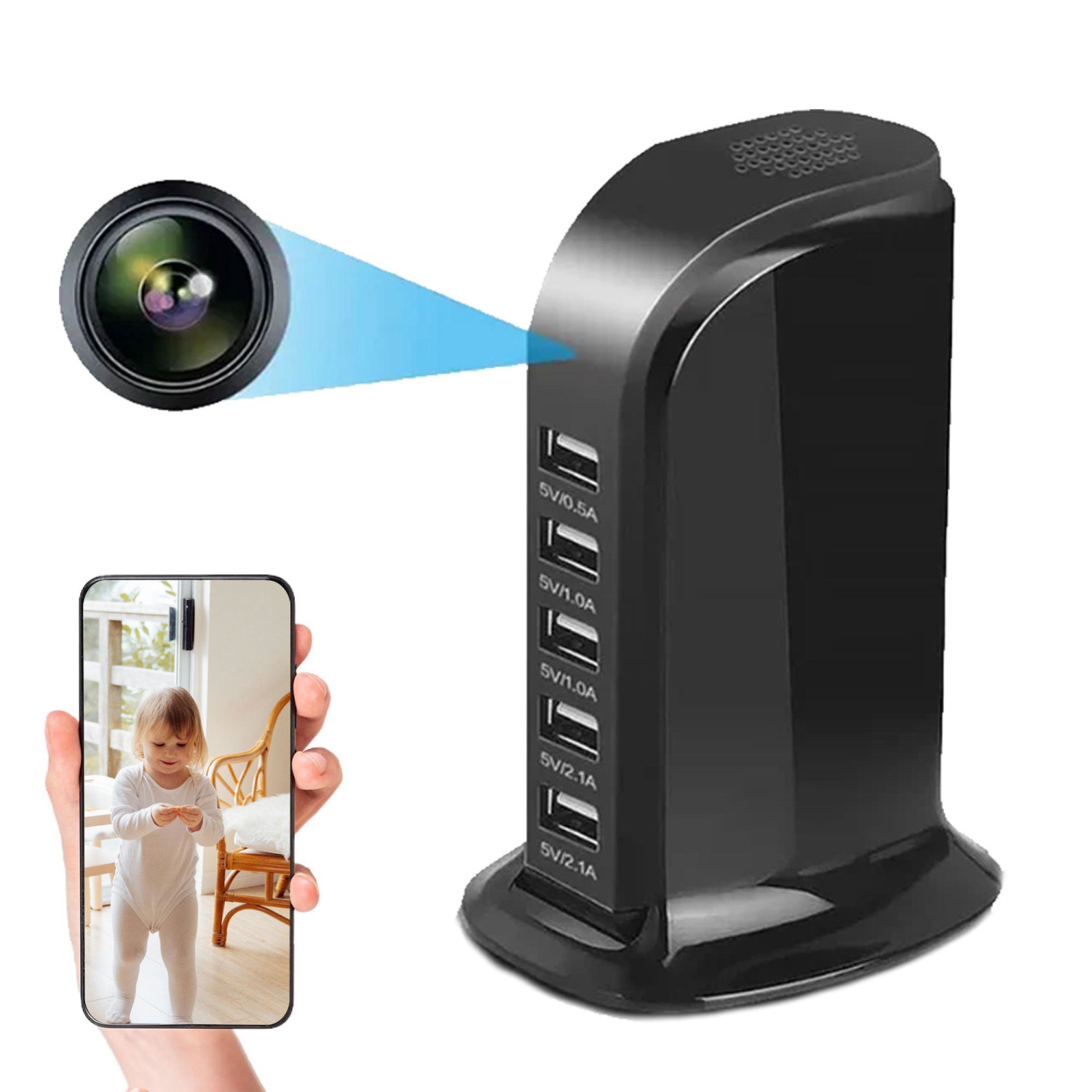 final1.jpg USB-Ladestation 5-fach mit getarnter WLAN-Kamera, Bewegungserkennung & App – Bild 1